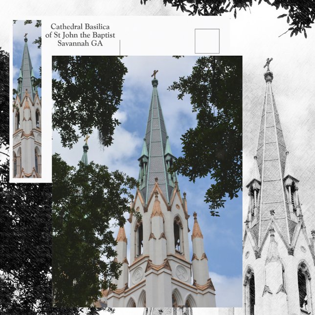 Cartão Postal Catedral Basílica de São João Batista em Savannah (Criador carregado)