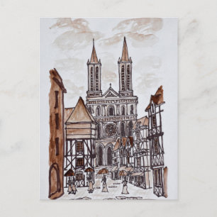 Cartão Postal Catedral & Casas Normandas Quimper, França