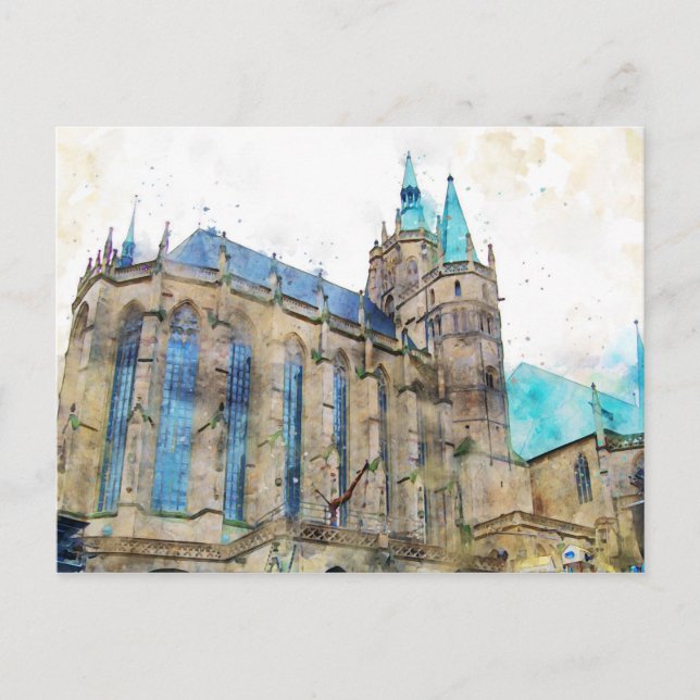 Cartão Postal Catedral de Erfurt. Vista da cidade de Erfurt. (Frente)