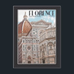 Cartão Postal Catedral de Florença<br><div class="desc">A Basílica da Santo Maria da Flor, ou mais simplesmente conhecida como Duomo, juntamente com a Batista da Rua.</div>