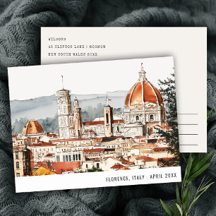 Cartão Postal Catedral de Florença Itália Aquarela Viagem Italia