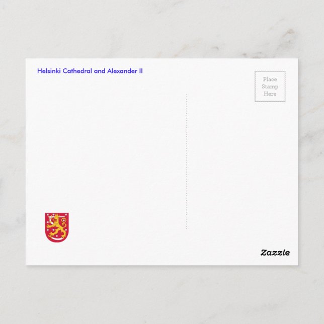 Cartão Postal Catedral de Helsínquia e Alexandre II (Verso)