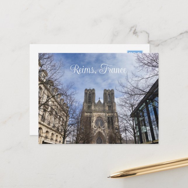 Cartão Postal Catedral de Nossa Senhora de Reims, França (Frente/Verso In Situ)