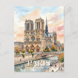 Cartão Postal Catedral de Notre Dame de Paris Aquarela Viagem
