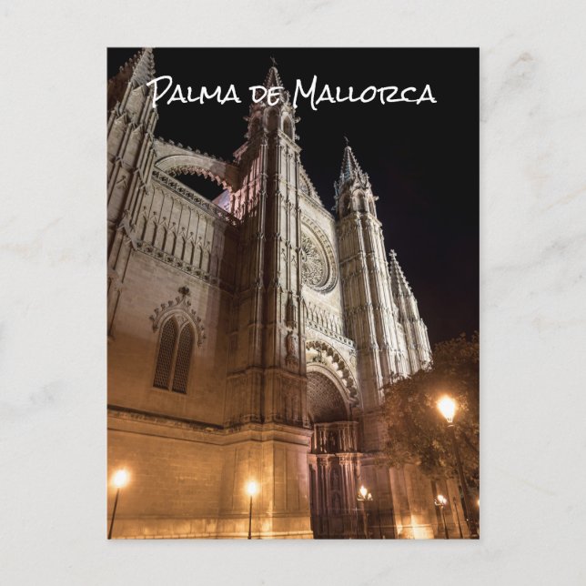 Cartão Postal Catedral de Palma de Maiorca à noite - Espanha (Frente)