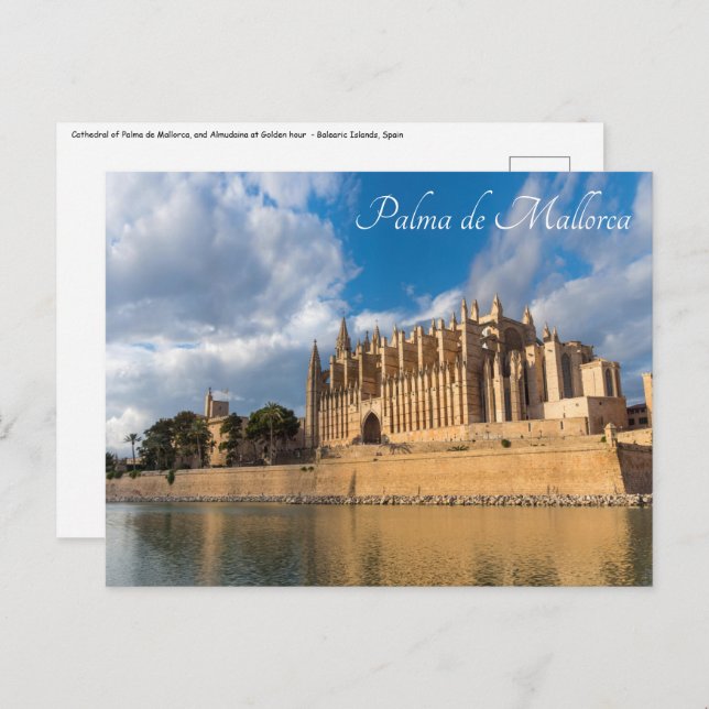 Cartão Postal Catedral de Palma de Mallorca na Hora Dourada (Frente/Verso)