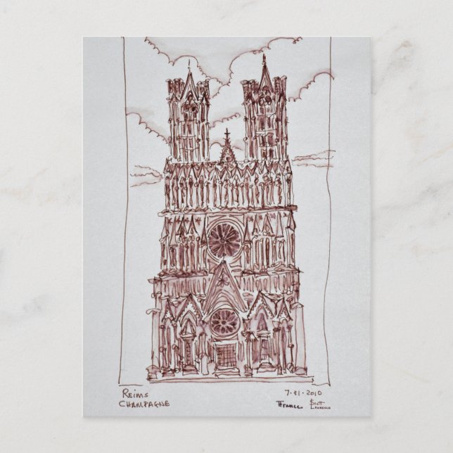 Cartão Postal Catedral de Reims | Região de Champagne, França (Frente)