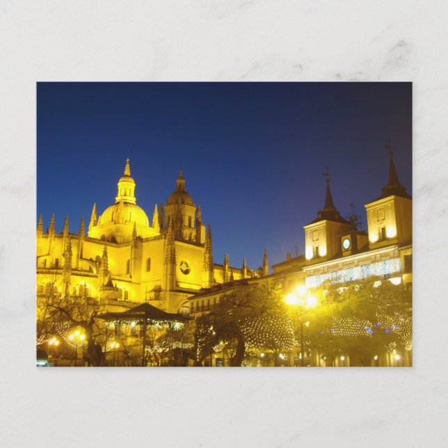 Cartão Postal Catedral de Segóvia à noite, Espanha (Frente)