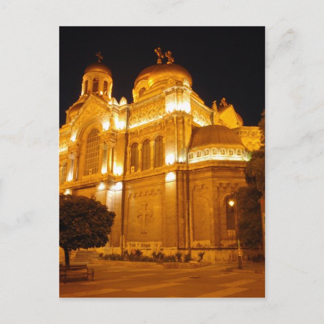 Cartão Postal Catedral de Varna à Noite (Frente)