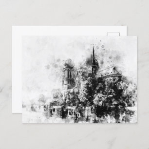 Cartão Postal Catedral Negra e Branca da Ilustração Notre-Dame