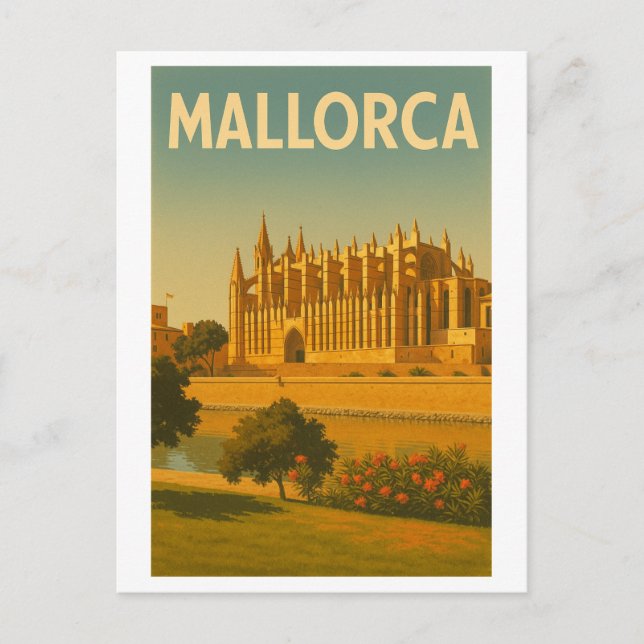 Cartão Postal Catedral Retro de Maiorca Vintage (Frente)