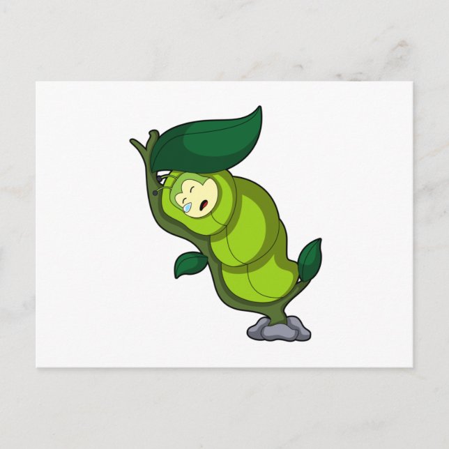 Cartão Postal Caterpillar at Sleeping with Leaf (Frente)