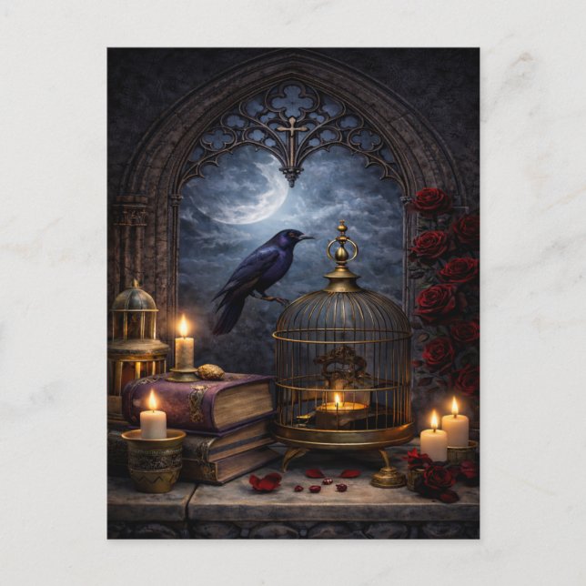 Cartão Postal Cathedral Gothic Wall Art – Raven Still Life (Frente)