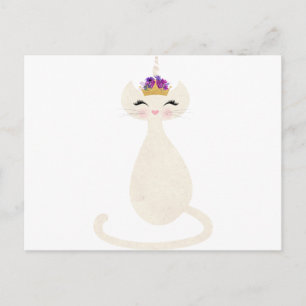 Cartão Postal caticorn unicorn cat com princesa coroa