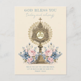Cartão Postal Católico Eucarista Jesus Blue Floral
