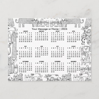 Cartão Postal Cats 2026 Calendar Personalized Message or Name