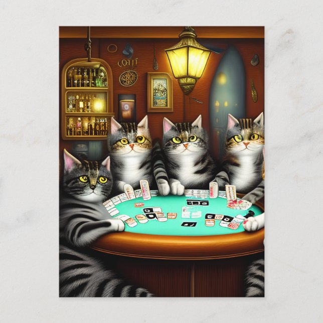 Cartão Postal Cats Altamente Detalhados Jogando Poker (Frente)