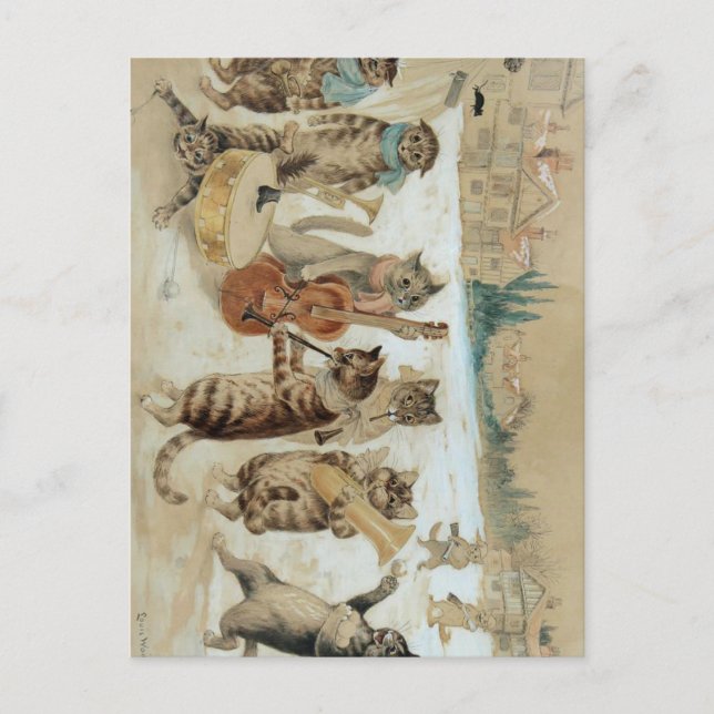 Cartão Postal Cats Carol Singing por Louis Wain (Frente)