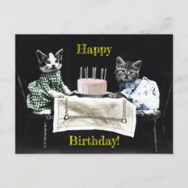 Cartão Postal Cats celebrating a birthday with cake and candles