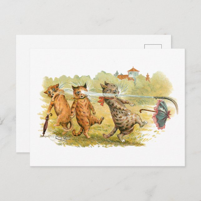 Cartão Postal Cats Louis Wain surpresos (Frente/Verso)