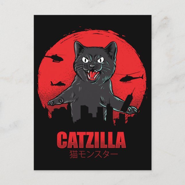 Cartão Postal Catzilla Monster Cat Destroys Edifício Skyscraper (Frente)