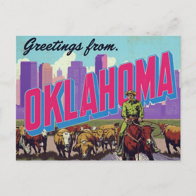 Cartão Postal Caubói de Oklahoma Cattle City (Frente)