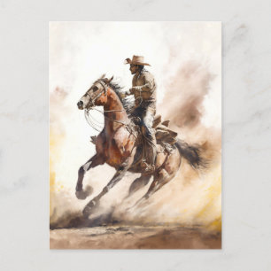 Cartão Postal Caubói Polvorento do Oeste em Cavalos Mustang em A