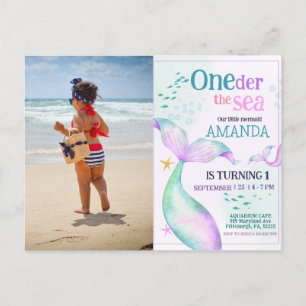 Cartão Postal Cauda de sereia Aquarela Aniversário Sob o Mar