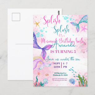 Cartão Postal Cauda de sereia Aquarela Aniversário Sob o Mar