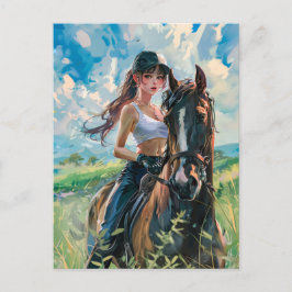 Cartão Postal Cavaleiro Animado na Paisagem de Montanha Majestos