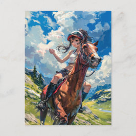 Cartão Postal Cavaleiro-anime majestoso nas montanhas de Lush