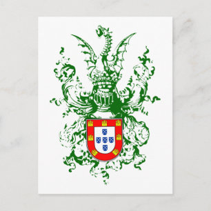 Cartão Postal Cavaleiro, dragão e casaco de armas portuguesas