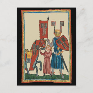 Cartão Postal Cavaleiro e Esquadrão, Arte Medieval do Século 14