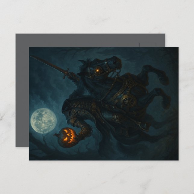 Cartão Postal Cavaleiro Sem Cabeça de Horror Gótico Steampunk (Frente/Verso)