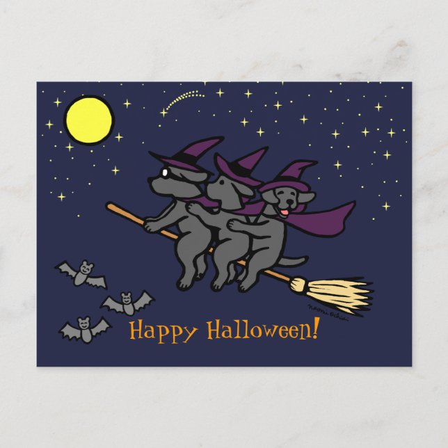 Cartão Postal Cavaleiros do Labrador Negro de Halloween! (Frente)