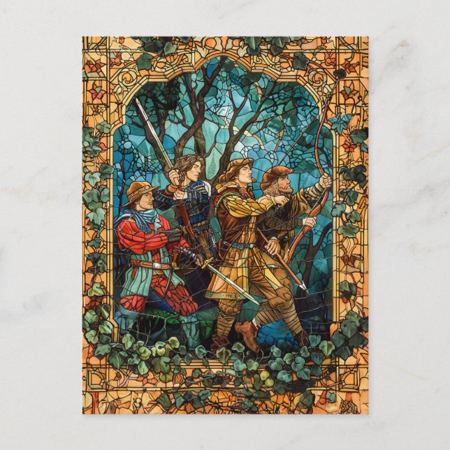 Cartão Postal Cavaleiros Medievais na Floresta Encantada (Frente)