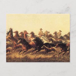 Cartão Postal Cavalgando Cavalos Selvagens por James Walker