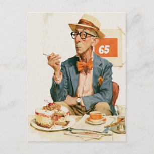 Cartão Postal Cavalheiro Elegante Com Café e Bolo