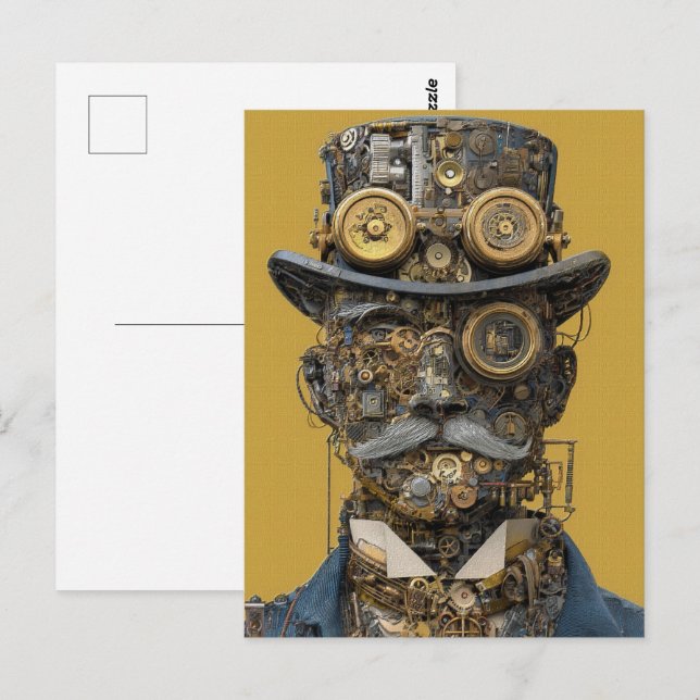 Cartão Postal Cavalheiro Mecânico Steampunk (Frente/Verso)