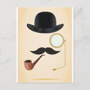 Cartão Postal Cavalheiro Mustache Preciso Dash Monacle & Bowler 