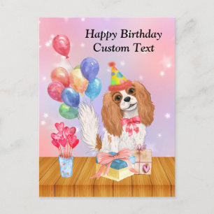 Cartão Postal Cavalier King Charles Spaniel Blenheim de aniversá