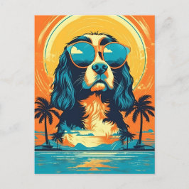 Cartão Postal Cavalier King Charles Spaniel com óculos de sol