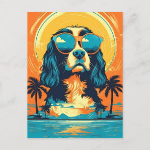 Cartão Postal Cavalier King Charles Spaniel com óculos de sol