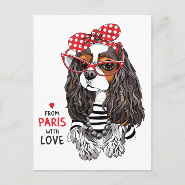 Cartão Postal Cavalier King Charles Spaniel De Paris Com Amor (Frente)