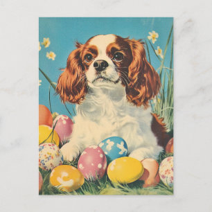 Cartão Postal Cavalier King Charles Spaniel Páscoa Vintage