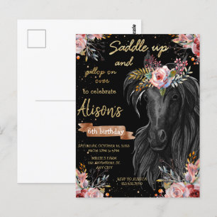 Cartão Postal Cavalo aquarela aniversário cowgirl