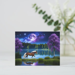 Cartão Postal Cavalo belga Palomino sob um céu estrelado roxo