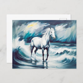 Cartão Postal Cavalo Branco num Mar Tempestade