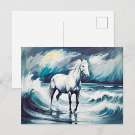 Cartão Postal Cavalo Branco num Mar Tempestade