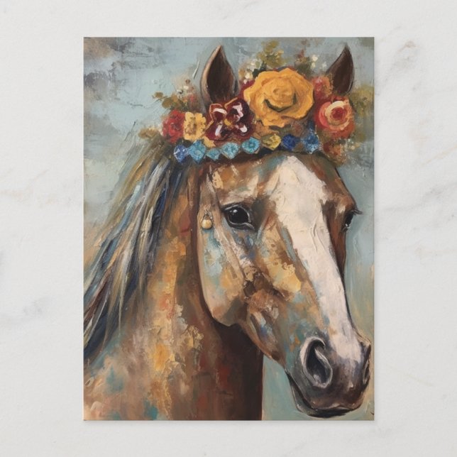 Cartão Postal Cavalo Com Coroa Floral (Frente)